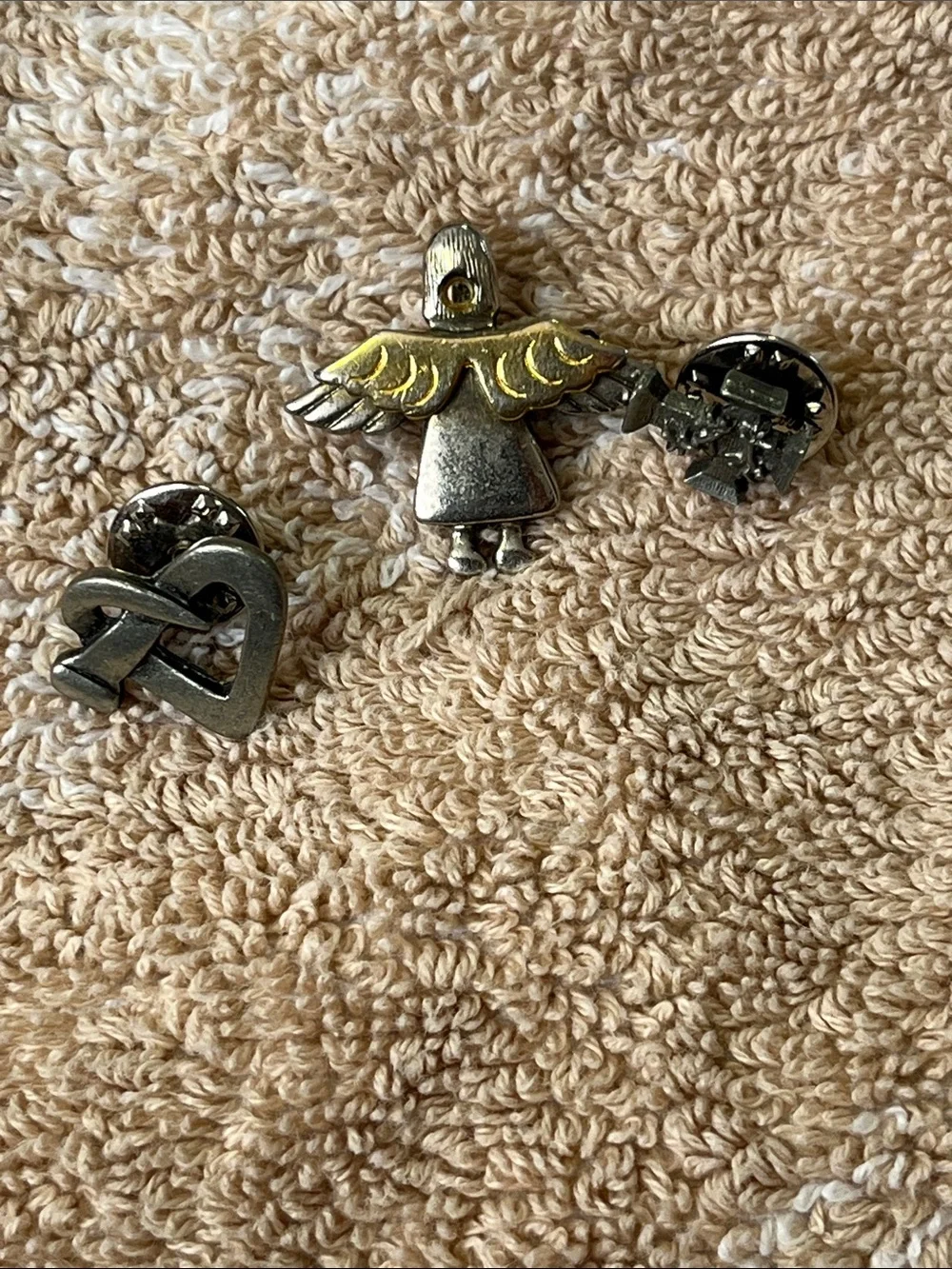 Silver and Gold Angel Pin Brooch with Heart Accent - Women's Jewelry
